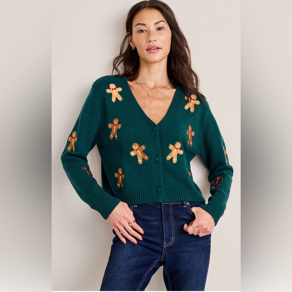 Francesca’s Green Gingerbread Christmas Cardigan XS